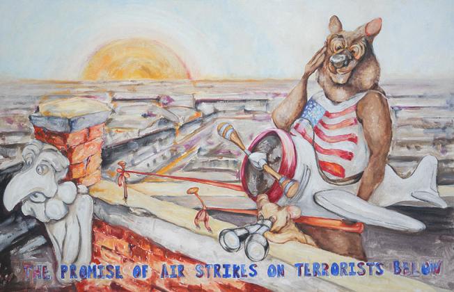 The promise of air strikes on terrorists below