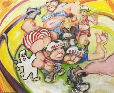 The Gingerbread Boy whistles on the Bellingham Roller Betties