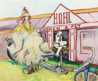 A tandem bicycle for The Gingerbread Boy and his girlfriend who lives in a wire cage at Hohl Feed & Seed, 1322 Railroad Ave, Bellingham WA