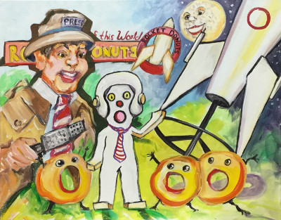 One last interview before the Gingerbread Boy is blasted to the Moon by Rocket Donuts, 306 W. Holly St, Bellingham WA