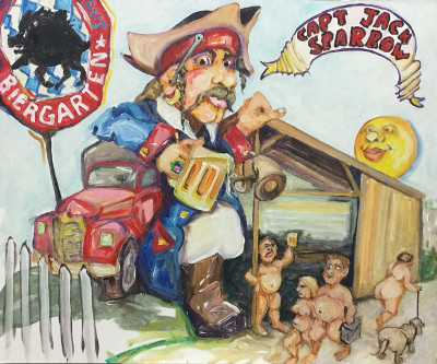 Captain Jack Sparrow stops for a cold one at Schweinhaus Biergarten, 1330 N State St, Bellingham WA