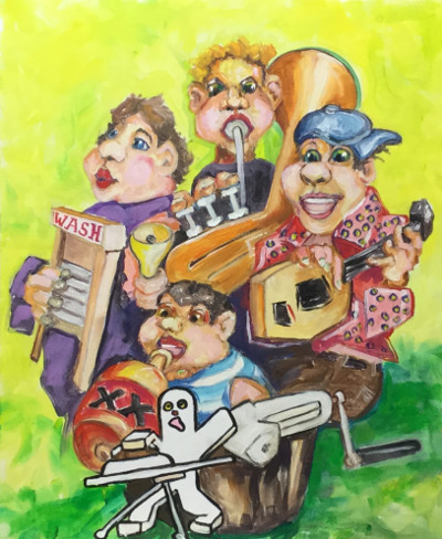 The Gingerbread Boy does his ironing and listens to the Barkley BallaDears sing 'The Washday Blues'