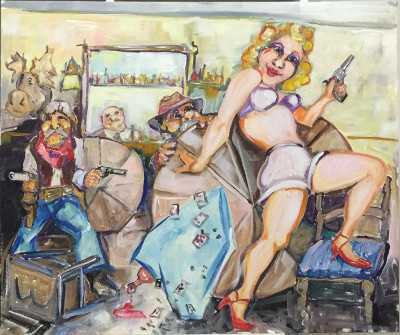 The saloon sing-along ended with her tabletop tap dance